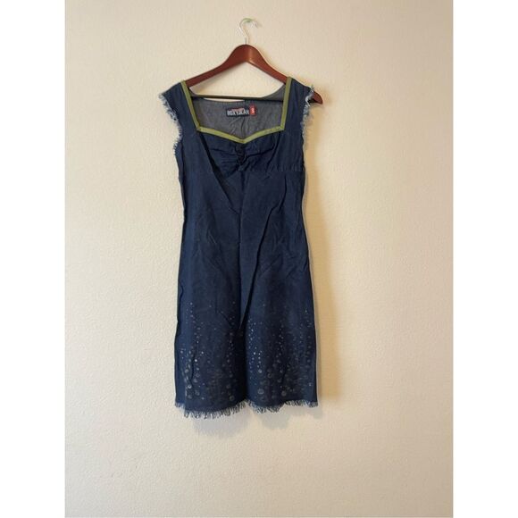 Y2k Roxy denim mini dress with raw hem details size small - Picture 1 of 6